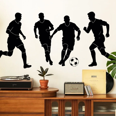 Stickers Muraux Silhouette Joueur Football PVC Imperméable Amovible Thème Sport Décalcomanies Pour Décoration Chambre Salon