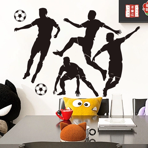 Soccer Player Silhouette Wall Stickers Football Sports Theme PVC Decorative Decals For Living Room Bedroom Office Wall Art Decor Black