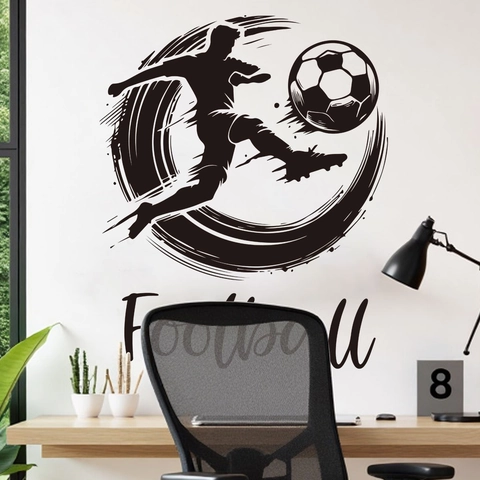 Pegatina de Pared de Fútbol Silueta de Atleta Soccer Deporte PVC Calcomanía para Dormitorio Sala de Estar Oficina Decoración