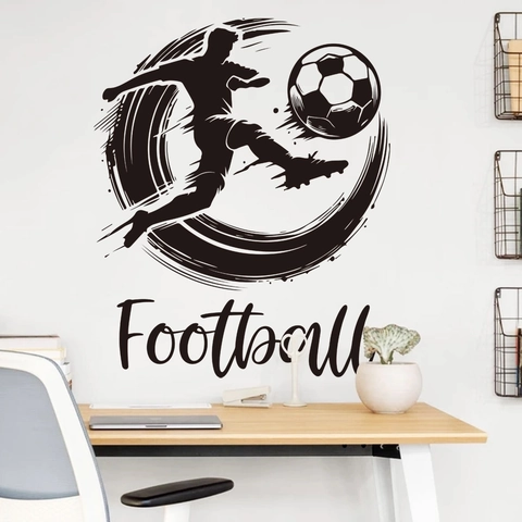 Pegatina de Pared de Fútbol Silueta de Atleta Soccer Deporte PVC Calcomanía para Dormitorio Sala de Estar Oficina Decoración