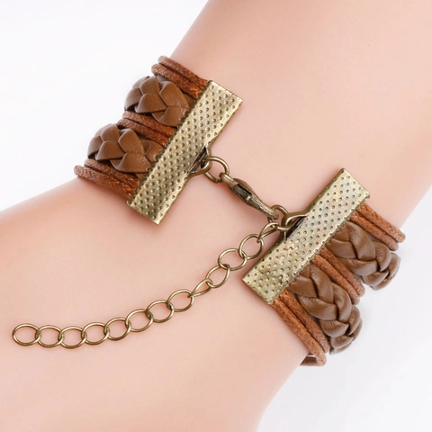 Handmade Braided Multi Layer Alloy Leather Peace Sign Butterfly Infinity Symbol Charm Bracelet Women Fashion Jewelry