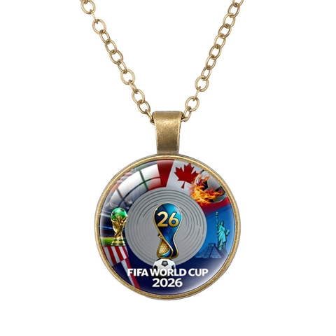 World Cup Trophy Pendant Necklace Alloy Glass Soccer Fan Commemorative Jewelry Host City Flag Design Sports Necklace