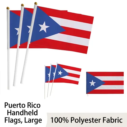 Bandiere A Mano Di Porto Rico Tessuto In Poliestere Con Asta In Plastica Piccola Decorazione Nazionale Parate Sportive