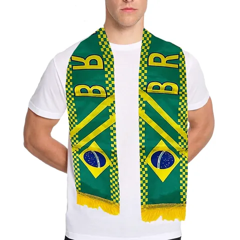 Brazil National Flag Fan Scarf Polyester Satin Sports Match Cheering World Cup Decoration Yellow Tassels Accessory