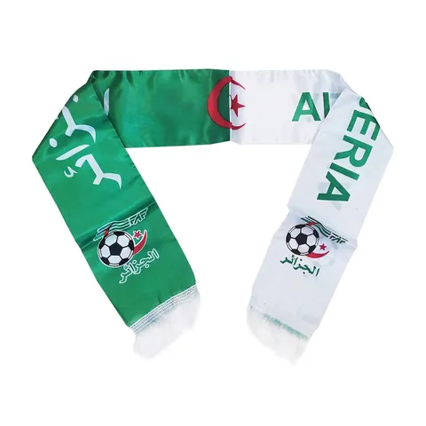 Algeria Football Fan Scarf National Flag Satin Polyester Green White Red Soccer Tassels Sporty Souvenir
