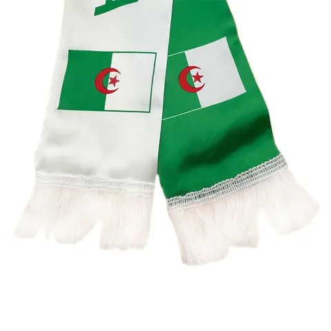 Algeria Football Fan Scarf National Flag Satin Polyester Green White Red Soccer Tassels Sporty Souvenir