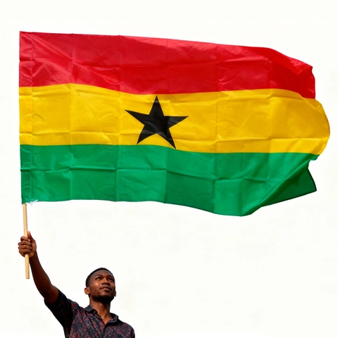 Ghana Nationale Vlag Handzwaai Polyester Banner Met Plastic Stok Voor Sport Wereldbeker Parade Viering