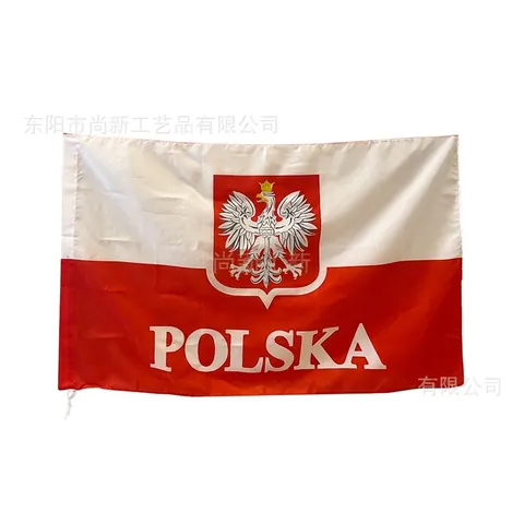 Drapeau National De La Pologne Avec Armoiries Polska Blanc Et Rouge Bannière En Polyester Pour Événements Sportifs