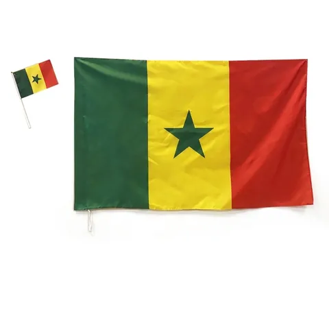 Drapeau National Du Sénégal Polyester Rayures Verticales Vert Jaune Rouge Étoile Verte Grand Drapeau À Suspendre Et Petit