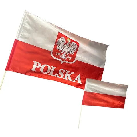 Drapeau National De La Pologne Avec Armoiries Polska Blanc Et Rouge Bannière En Polyester Pour Événements Sportifs