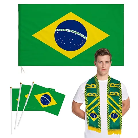 Brazil National Flag Fan Scarf Polyester Satin Sports Match Cheering World Cup Decoration Yellow Tassels Accessory