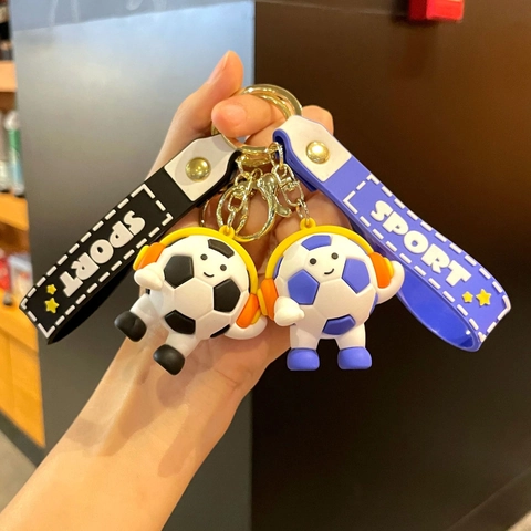 Portachiavi Calcio Cartoon Con Ali Cuffie PVC Sportivo Scatola Regalo Per Fan Mondiali Calcio Ciondolo Per Borsa