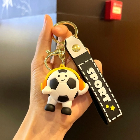 Portachiavi Calcio Cartoon Con Ali Cuffie PVC Sportivo Scatola Regalo Per Fan Mondiali Calcio Ciondolo Per Borsa
