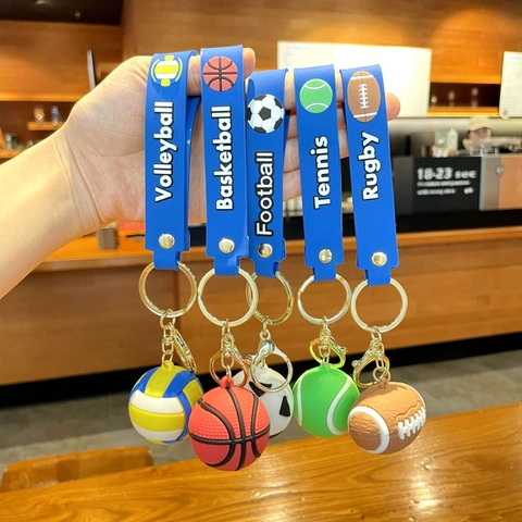 Portachiavi Palla Sport 3D Basket Calcio Rugby Cinturino Silicone Gancio Metallo Zaino Borsa Fascino Souvenir Accessorio