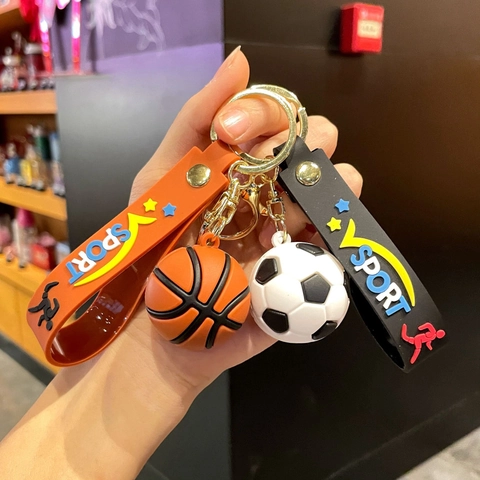 Portachiavi Palla Sportiva PVC Gomma Morbida Basket Calcio Baseball Biliardo Ciondolo Con Cinturino Da Polso Per Fans Regalo