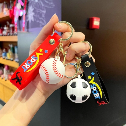 Portachiavi Palla Sportiva PVC Gomma Morbida Basket Calcio Baseball Biliardo Ciondolo Con Cinturino Da Polso Per Fans Regalo