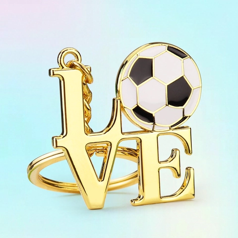 Soccer Football Keychain Metal Zinc Alloy LOVE Letter Shoe Sports Theme Keyring Souvenir Fans Gift