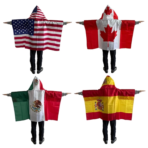 National Flag Cape Wearable Body Flag Hooded Shawl With Sleeves Polyester For Sports Fan Cheering Festival Costume Props