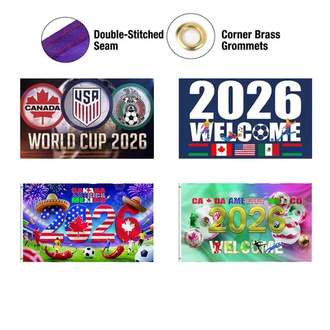 World Cup 2026 Polyester Vlag Noord-Amerika Gastland Thema Banner Met Messing Oogjes Voor Voetbalfans Viering Decoratie