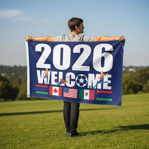 World Cup 2026 Polyester Vlag Noord-Amerika Gastland Thema Banner Met Messing Oogjes Voor Voetbalfans Viering Decoratie