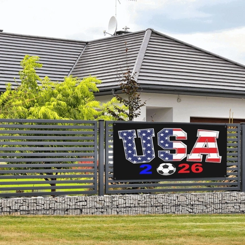 USA 2026 Voetbal Decoratieve Banner Polyester Buitenomheining Hangende Vlag Sportevenement Fan Ondersteuning Achtergrond