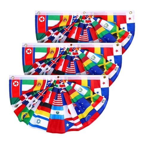 Bandera Abanico Plegada Poliéster Impresión Banderas Nacionales Múltiples Ojales Metálicos Decoración Evento Deporte