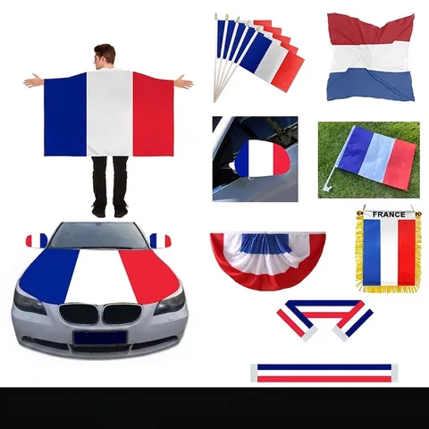 French Flag Supporter Supplies Polyester Decorative Banners For Sport Events Bar Party Atmosphere Vibrant Decor Blue White Red