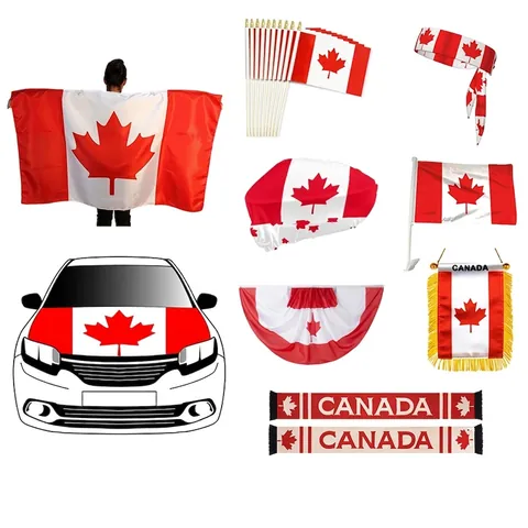 Canada Flag Fan Supplies Polyester Maple Leaf Banner Handheld Car Window Flags Headband Cape For Sports Events Party Decoration