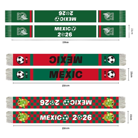 Mexico 2026 Football Fan Scarf Polyester Knitted Tassel Scarf For World Cup Soccer Match Supporter Decorative Souvenir