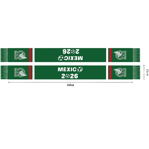 Mexico 2026 Football Fan Scarf Polyester Knitted Tassel Scarf For World Cup Soccer Match Supporter Decorative Souvenir