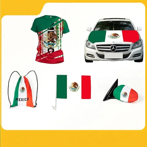 Mexiko Flagge Auto Deko Spandex Motorhaube Abdeckung Spiegelhüllen Polyester T-Shirt Fensterflagge Fußballfans Sportlich