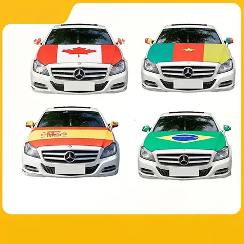 Funda De Capó De Coche Y Cubiertas Para Espejos Retrovisores Diseño De Bandera Nacional Poliéster Elástico Decoración De Vehículos