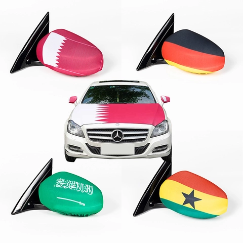 Funda De Capó De Coche Y Cubiertas Para Espejos Retrovisores Diseño De Bandera Nacional Poliéster Elástico Decoración De Vehículos