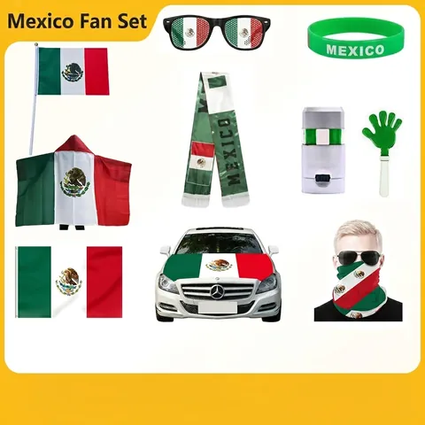 Mexiko Nationalflagge Fußballfan Kapuzenumhang Schal Handfahnen Auto Motorhaubenabdeckung Sportspiel Dekozubehör
