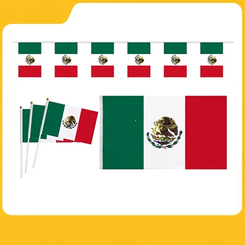 Mexican National Flag Set Polyester Mexico Bunting String Windsock Hand Held Car Window For Sports Events Festival Decoration