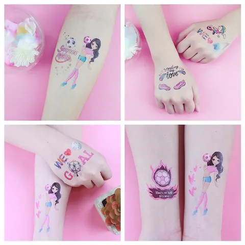 Meisjes Voetbal Tijdelijke Tattoo Stickers Waterdichte Cartoon Voetbalspeler Body Art Voor Kinderen Sportfeest