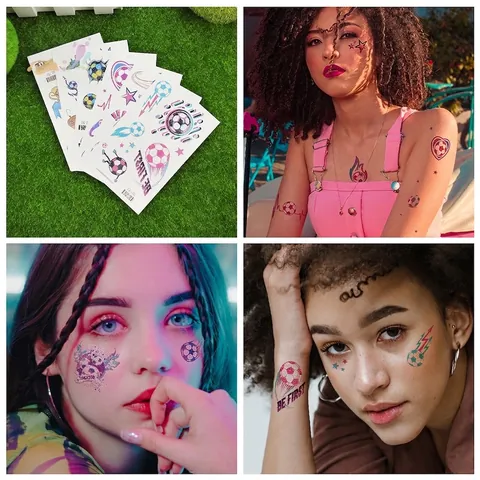 Adesivi Per Tatuaggi Temporanei Calcio Glitter Impermeabile Tema Sportivo Coppa Del Mondo Per Bambini Tifosi Body Art