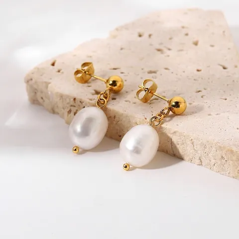 Elegant Baroque Freshwater Pearl Drop Earrings Stainless Steel Gold Plated Minimalist Jewelry For Women