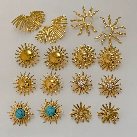 Sunburst Stud Earrings Stainless Steel Turquoise Zircon Bohemian Geometric Waterproof Jewelry For Women