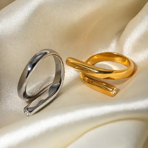 Minimalistischer Edelstahl Kreuzlinien Offener Ring Für Damen Herren Gold Silber Galvanisierter Strass Verstellbarer Ring