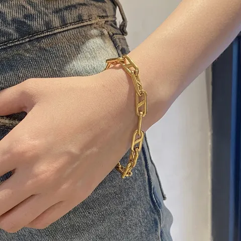 Bracciale A Catena In Acciaio Inossidabile Placcato Oro Maglia Geometrica Cava Gioielli Di Moda Per Donna Impermeabile
