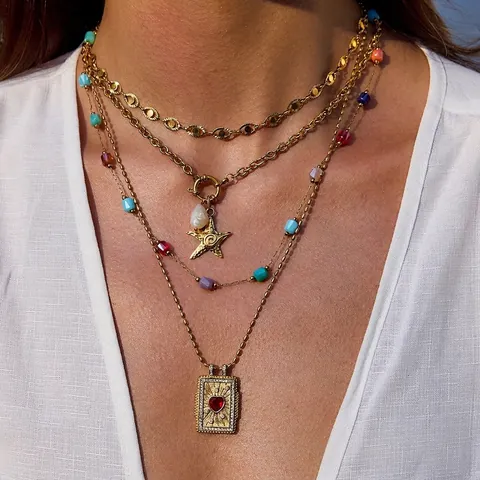 Collana In Acciaio Inossidabile Per Donna Ciondolo Oro Cuore Rosso Stella Marina Farfalla Stile A Strati Ipoallergenico