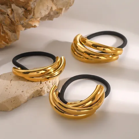 Minimalistische Haargummis Edelstahl Gold Metall Verzierung Elastisches Haarseil Für Frauen Mode Accessoires