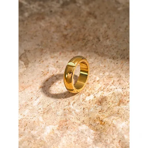 Modern 18K Gold Plated Stainless Steel Minimalist Ring For Women Men Geometric Groove Design Fashion Jewelry Finger Ring Gift