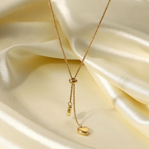 Stainless Steel Double Heart Pendant Y Necklace For Women Fashion Gold Plated Adjustable Box Chain Necklace Jewelry Gift