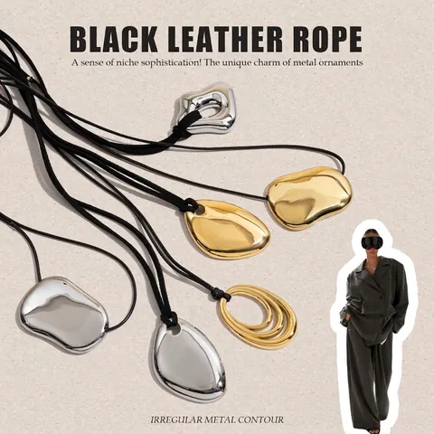 Minimalist Pendant Necklace Stainless Steel Black Cord Geometric Organic Shape Fashion Jewelry For Women Waterproof