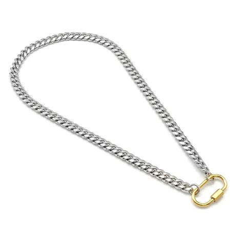 Stainless Steel Cuban Link Necklace Bracelet With Carabiner Clasp Gold Steel Two Tone Hip Hop Jewelry For Women Men