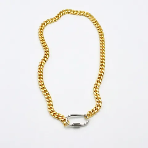 Stainless Steel Cuban Link Necklace Bracelet With Carabiner Clasp Gold Steel Two Tone Hip Hop Jewelry For Women Men