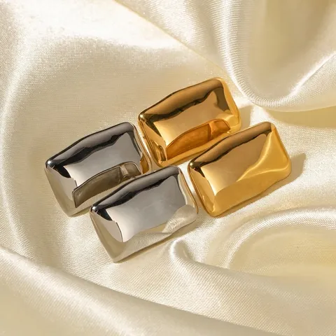 Rechteckige Liquid Metal Ohrstecker Edelstahl Minimalistisch Vintage Strukturierte Geometrische Schmuck Damen