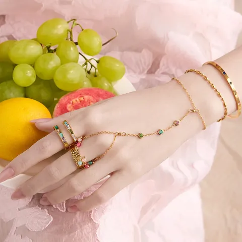 Gioielli In Acciaio Inossidabile Bracciale Schiava Con Zirconi Catena A Mano E Ear Cuff Irregolari Per Donne
